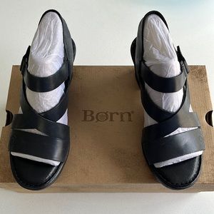 NWT Born black leather sandals. Velcro closure, size 7